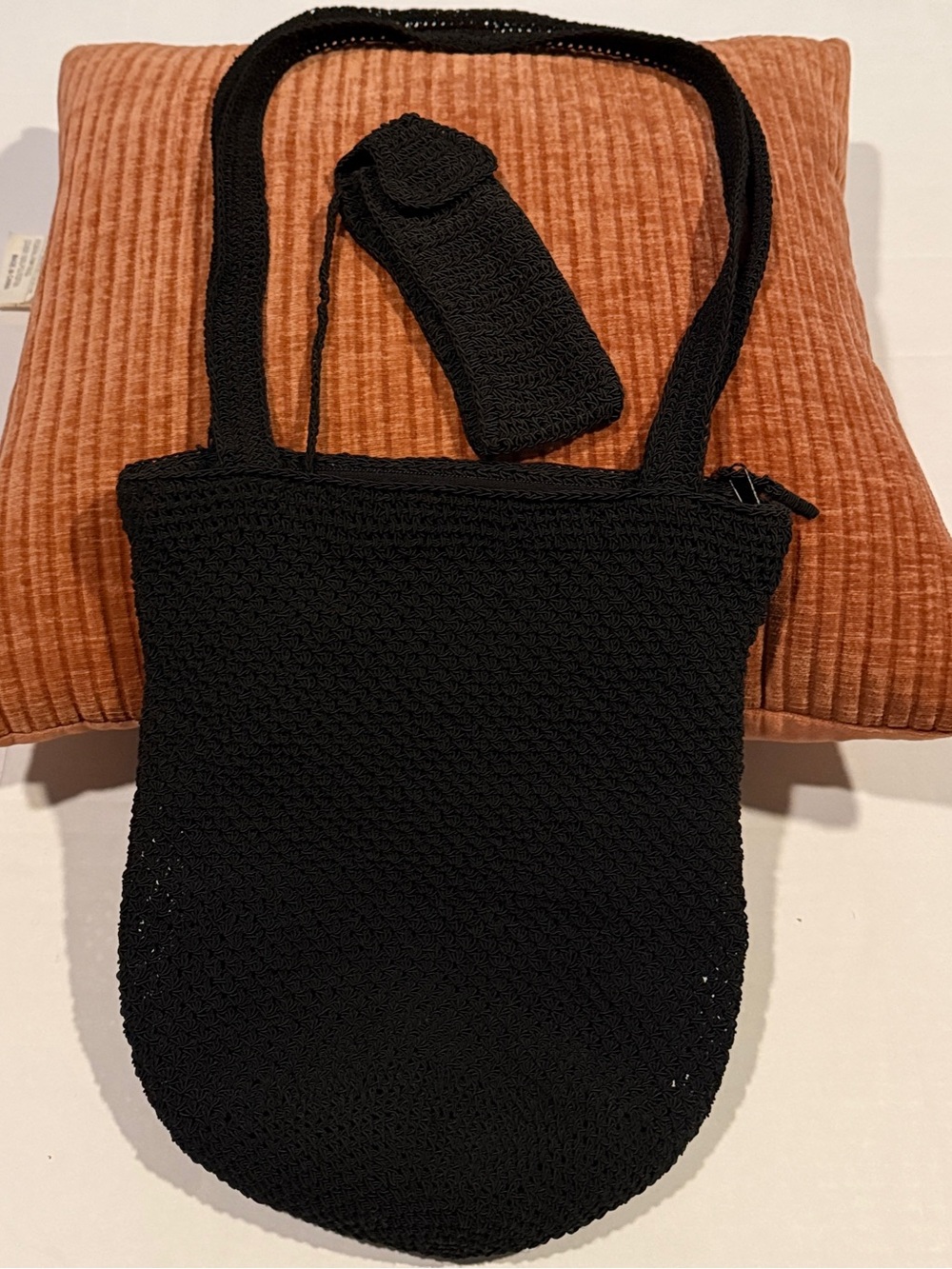 Black Crochet Shoulder Bag with Matching Pouch Y2K Boho Festival